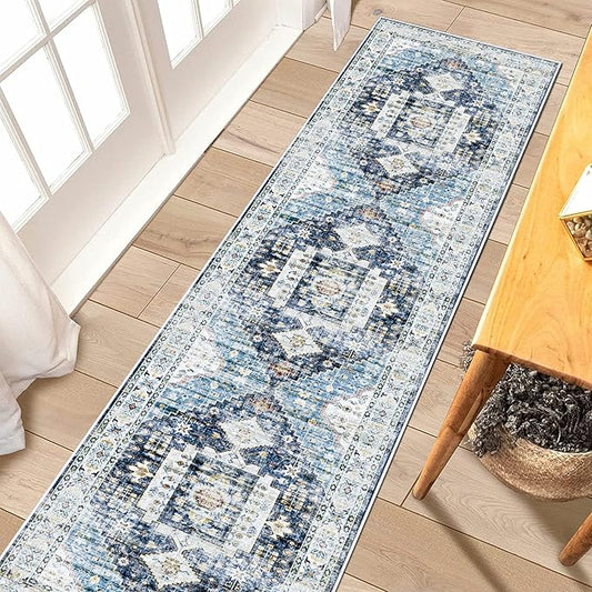 RUUGME Washable Runner Rug 2x7 - Vintage Kitchen Rugs Non Slip Stain Resistant Carpets for Living Room Bedroom Laundry Room Mat Distressed Rug Hallway Floor Carpet Runner for Bathroom 2'x7' Deep Blue
