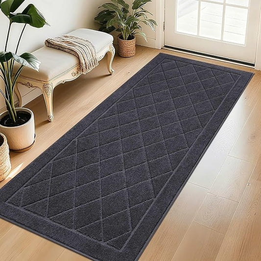 BEQHAUSE Dirt Trapper Door Mat 32" x 72", Doormat Non-Slip Entryway Rugs Washable, Dog Door Mat Stain Resistant and Absorbent Welcome Floor Mat for Front Back Door, Mud Wet Shoes & Paws, Dark Grey