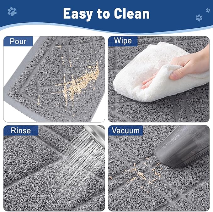Smiry Cat Litter Box Mat 30x17, Non-Slip Water Resistant Litter Trapping Mat, Easy Clean Less Waste and Urine-Locking Cat Carpet for Indoor, Grey