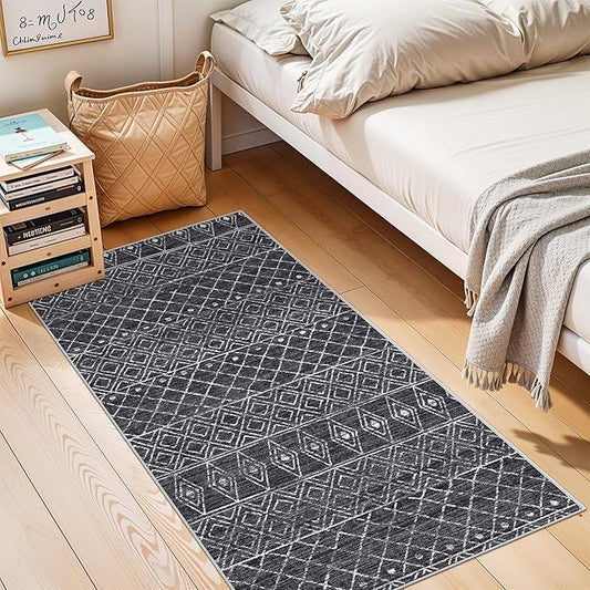 2x4 Runner Rug for Hallway: Washable Non-Slip Moroccan Rugs for Kitchen Entryway Bedroom - Soft Stain Resistant Easy Clean Mat for Family with Pets 2x4 Black