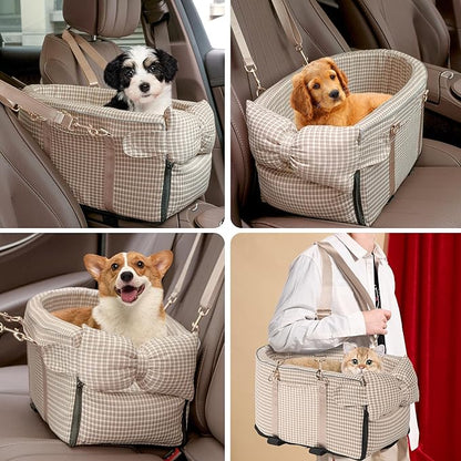 Center Console Dog Car Seat for Small Dog Removable Pet Car Seat with Cushion Board Safety Belt Console Dogs Seats for Mini Pet Puppy Up to 15 Lbs