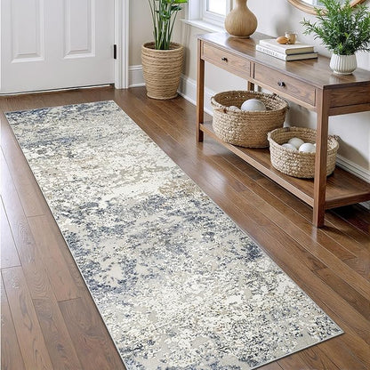 Art&Tuft Runner Rug 2'6x6' - Anti-Slip Backing Abstract Hallway Rug, Stain Resistant Kitchen Rugs, Foldable Machine Washable Area Rug(TPR18-Blue, 2'6x6')
