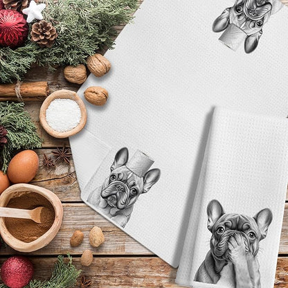 French Bulldog Gifts Kitchen Towels Set of 2，French Bulldog Gifts for Women Men Decor Accessories Hand Towels for Bathroom，Funny Dog Bathroom Hand Towels，16x24 Inch