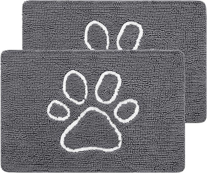 Smiry 2 Piece Dog Door Mat for Muddy Paws, Absorbent Dirt Trapper Non Slip Quick Dry Washable Chenille Mat for Mud Dogs, Entry Rug for Indoor and Outdoor (30x20 Inches, Dark Grey)
