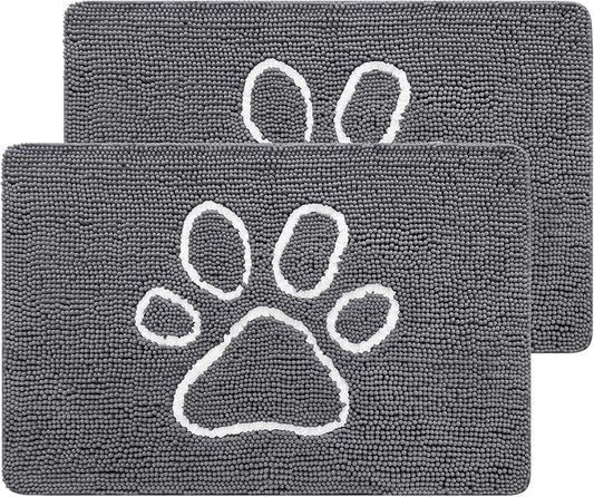 Smiry 2 Piece Dog Door Mat for Muddy Paws, Absorbent Dirt Trapper Non Slip Quick Dry Washable Chenille Mat for Mud Dogs, Entry Rug for Indoor and Outdoor (30x20 Inches, Dark Grey)
