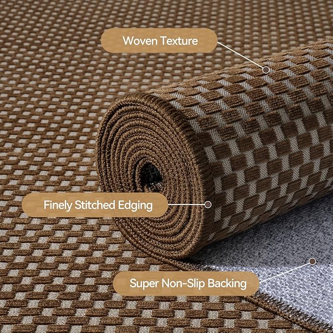 2x8 ft Hallway Runner Rug Extra Long Boho Woven Kitchen Runner Rugs Mat Non Slip Washable, Soft Entryway Laundry Floor Carpet for Indoor Backdoor Bedroom Hallway Living Room, Dark Brown/Coffee