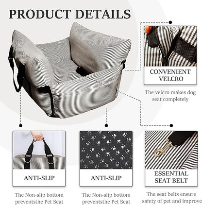 Johnear Dog Car Seat for Medium Pets Under 55 lbs - Pet Booster Travel Bed With 2 Pockets and Safety Leash, Detachable Washable Carrier Handbag Cushion Couch 30*20.5 inches
