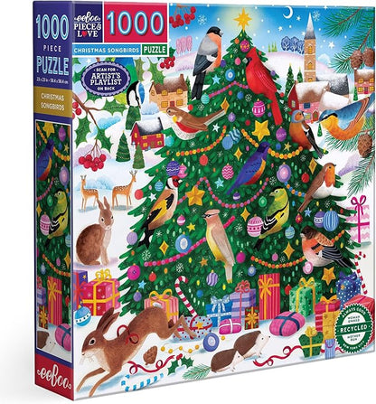 eeBoo 1000 Piece Puzzle - Christmas Songbirds Jigsaw Puzzle for Adults, Square 23" x 23" Made with Recycled Board & Vegetable-Based Ink