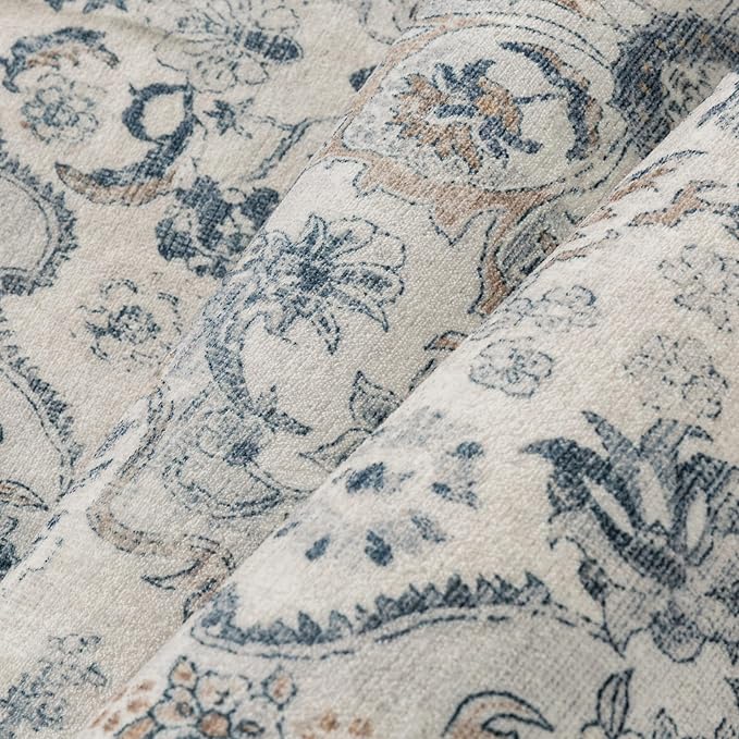 Blue Runner Rug 2x6 Washable Vintage Long Carpet Low Pile Traditional Distressed Retro Accent Indoor Hallway Throw Rug Non Slip for Kitchen Laundry Bathroom Dining Room