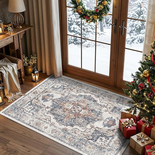 Washable 3x4 Entryway Area Rugs: Farmhouse Non-Slip kitchen Sink Floor Mats Water-Resistant Small Carpet for Bathroom Living Room Thin Soft Doormat Easy-Clean Decorative Rug for Pets Family(3x4,Brick)