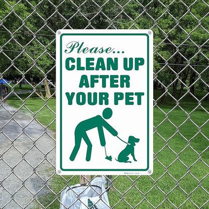 Brimar - 12" x 18" - Clean Up After Your Pet Sign - .063″ White Rust-Free Aluminum - Clear Message - Easy Installation