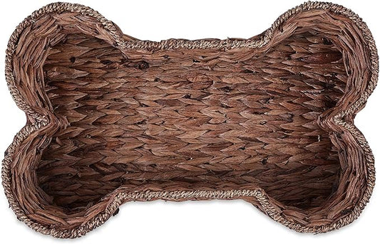 Bone Dry Pet Storage Collection, Bone Shape Hyacinth Toy Basket, Dark Brown, Large - 24x15x9"