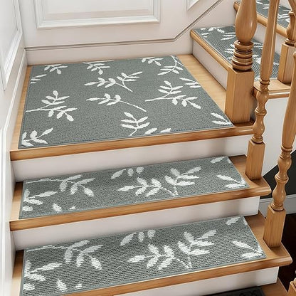 Carpet Stair Treads, Non-Slip Landing Mat for Wooden Steps Indoor, 30"x 30" Peel and Stick Soft Stair Rugs for Pets Non Skid Wood Staircase Step Treads Reusable, Grey