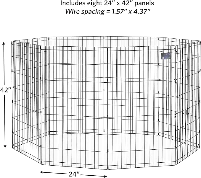 MidWest Homes for Pets 42-Inch Exercise Pen, for Indoor and Outdoor use, 16 Sq Feet of Play, Folding Dog Pen, No Door Design for Maximum Security, Easy to Set Up, Foldable Dog Playpen