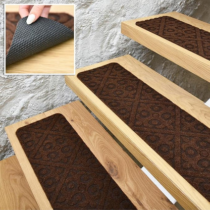 Carpet Stair Treads Set of 13 Non Slip Skid Rubber Runner Mats Rug Tread Indoor Outdoor Pet Dog Stair Treads Pads Stairway Carpet Rugs Brown 8" x 30"