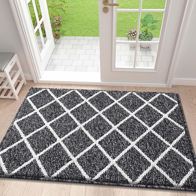 Finchitty Indoor Door Mat, Dirt Resistant and Absorbent, Low-Profile, Non-Slip, Washable Inside Floor Mats for Front Door, Back, and Entrance, 48" x 32", Black