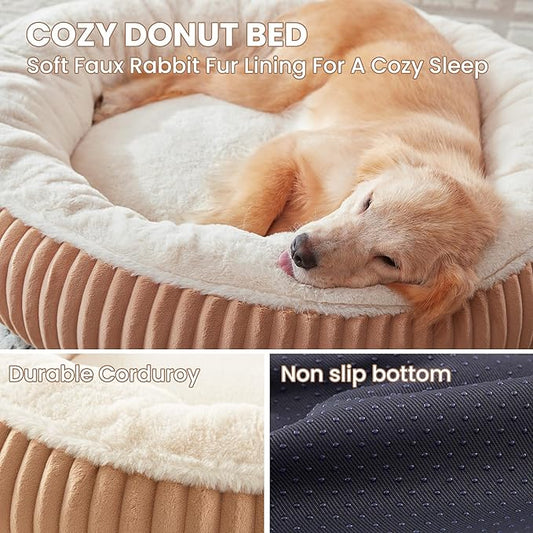 36 inches Donut Dog Bed for Large Dogs - Calming Round Pet Bed with Removable Cover,Washable Milk Plush Faux Fur, Fits Pets up to 80 lbs(Mocha,Large)