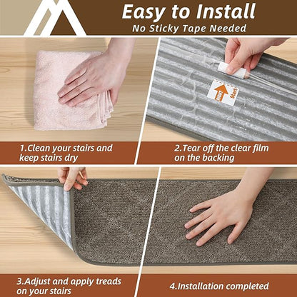 COSY HOMEER Stair Treads for Wooden Steps 9"x28" Washable Indoor Carpet Stair Treads Non Slip Soft Polyester Stair Carpet Tread Reusable Stair Runner Rugs for Kids, Elders,Pets,Light Brown,4pcs