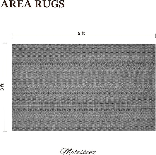 3x5 ft Area Rug - Machine Washable Non-Slip Boho Rug for Living Room, Woven Rug for Bedroom, Dining Room, Home Office - Soft, Lightweight, Stain-Resistant, Soundproof - Grey