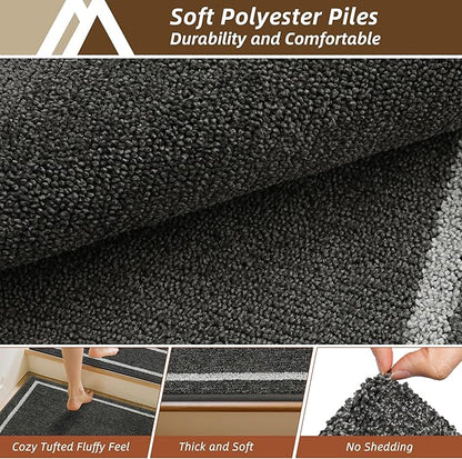COSY HOMEER Stair Landing Rug 30x30 Inch, Non-Slip Square Landing Mat for Wood Steps Indoor, Washable Polyester with TPE Backing, Black
