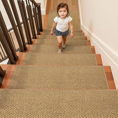 4PCS Non-Slip Stair Treads - 8"x30" Edging Stair Treads for Wooden Steps Washable Peel and Stick Indoor Stairs Tread Rug Stain Resistant Staircase Mat for Kids and Pets (4pc, Brown)