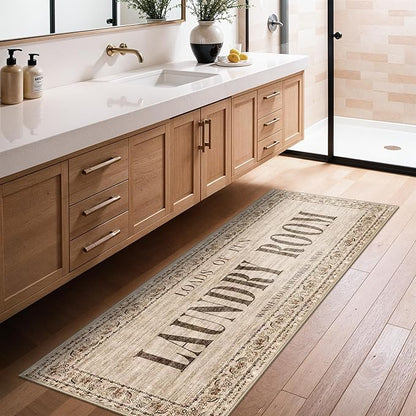 Non Slip Laundry Room Rug - 20x60 Farmhouse Washable Carpet Ultra Soft Duable Floor Mat for Mudroom Washroom Bathroom 20"x60" Natural Wood Brown