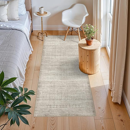Washable 2x6 Runner Rug for Kitchen: Neutral Easy-Clean Entryway Carpet with Non-Slip Backing Water-Resistant Floor Mat for Bedroom Bathroom – Perfect for High-Traffic Areas with Pets(Beige/Ivory,2x6)