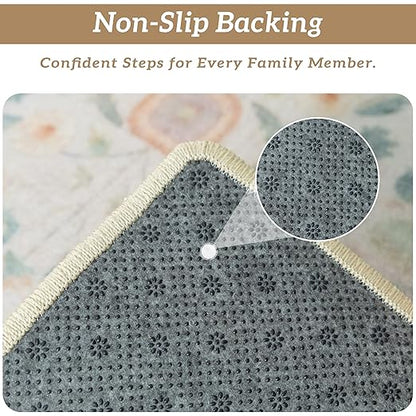 RORA Stair Treads Landing Mat Non-Slip Stair Treads Matching Mat for Wooden Steps Indoor,Bullnose Carpet Stair Floral Stair Rugs Washable Stair Carpet for Pets,30"x30",Beige,1pcs