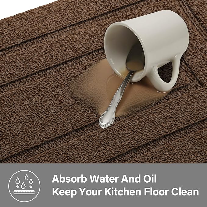 GRANNY SAYS Kitchen Mats for Floor Resist Dirt Kitchen Rugs Non Slip Washable, Long Rug Runner for Sink Laundry Thick Durable Polypropylene Comfort Standing, 47" x 20", Dark Brown