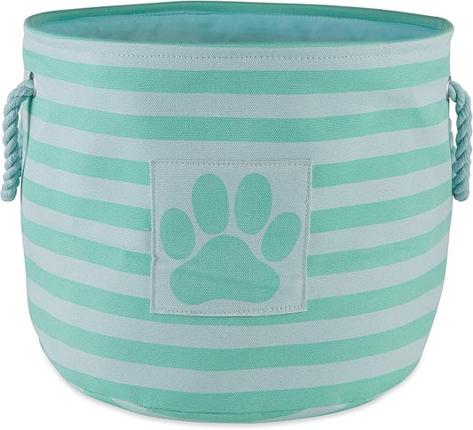 Bone Dry Pet Storage Collection Striped Paw Patch Bin, Aqua, Small Round