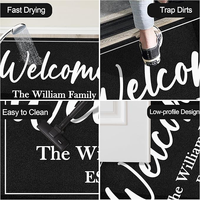 Custom Doormat with Family Name Personalized Welcome Entryway Door Mat Front Door Mat for Outdoor Decor Entrance Mat Customised Rug Christmas Housewarming Gift with Anti-Slip Backing