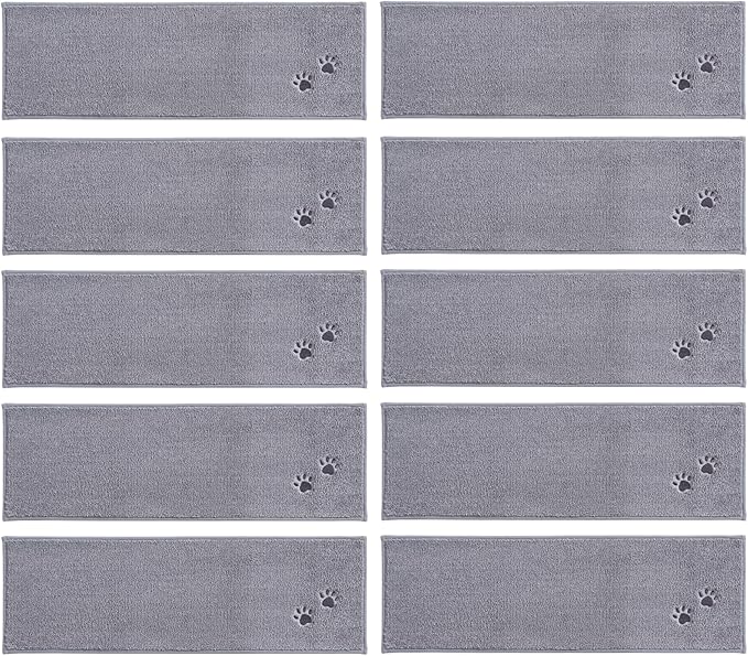 BEQHAUSE Stair Treads for Wooden Steps 28inX9in, Non Slip Carpet Stair Treads Indoor Stair Runners Machine Washable, Soft Stair Rugs Mat Surface Polyester TPE Backing, 4pcs, Grey
