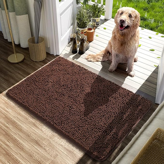 AROGAN Indoor Doormat, Front Door Mat 36"x24" Absorbent Rubber Backing Non Slip Door Mats, Machine Washable Chenille Door Mat for Muddy Shoes and Dog Paws Low Profile Rugs for Entryway, Coffee
