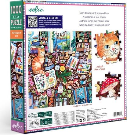 eeBoo 1000 Piece Puzzle - Naturalist’s Cat Jigsaw Puzzle for Adults, Square 23" x 23" Made with Recycled Board & Vegetable-Based Ink