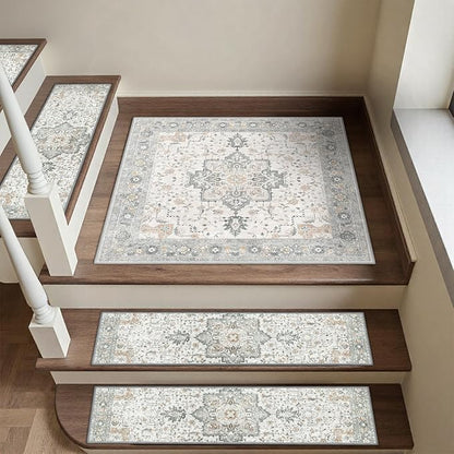 Non Slip Stair Treads for Wooden Steps 1PCS - 30"x30" Indoor Safety Carpet, Edging Mats with TPE Adhesive Backing, Pet and Elderly Friendly Stair Rugs (Taupe)
