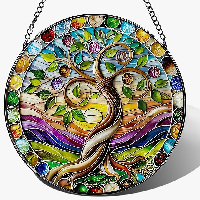8″ Tree of Life Suncatcher, Stained Glass Window Hanging & Ornament, Boho Decor, Holiday & Christmas Ornaments | Gifts for Christmas, Holiday Presents, Gift Exchange, Gift Ideas