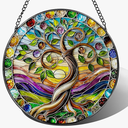 8″ Tree of Life Suncatcher, Stained Glass Window Hanging & Ornament, Boho Decor, Holiday & Christmas Ornaments | Gifts for Christmas, Holiday Presents, Gift Exchange, Gift Ideas