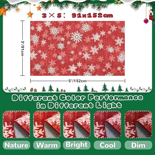 3x5 Christmas Area Rug for Entryway, Soft Kitchen Rugs Non Slip for Dining Room, Washable Snowflake Doormat, Red and White Christmas Porch Decor Indoor(3'x5', Red/White)