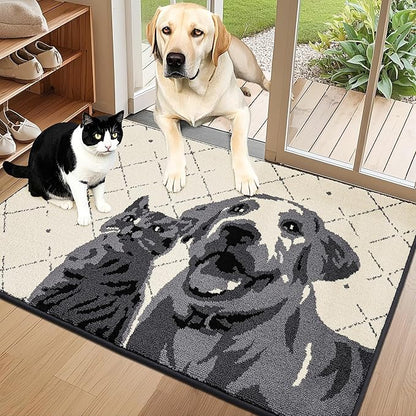 COSY HOMEER Dog Door Mat 24"x36" Dirt Trapper Entryway Rugs Absorbent Funny Welcome Mat Washable Non Slip Entry Rugs,Grey