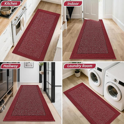 BEQHAUSE Indoor Door Mat 20" x 48", Dirt Trapper Door Mats Non-Slip Entryway Rugs Washable, Resist Dirt Absorbent Welcome Mat, Low Profile Floor Mats for Front Back Door and Entryway, Red
