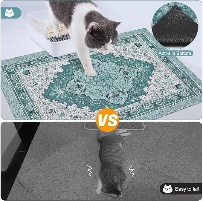 Glittme Cat Litter Mat with Non-Slip Bottom Litter Box Mat 24"X15" Litter Trapping Mat Easy to Clean Washable Cat Food Mat for Kitty,S