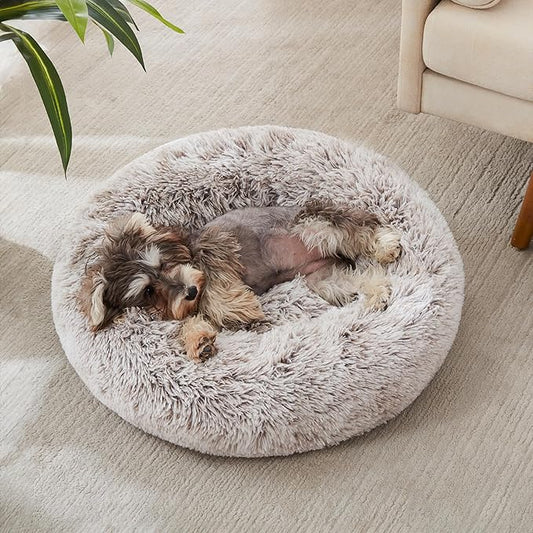 WESTERN HOME WH Calming Dog & Cat Donut Cuddler, Anti-Anxiety Warming Cozy Soft Round Bed, Fluffy Faux Fur Plush Cushion for Small Medium Dogs and Cats (20"/24"/27"/30")