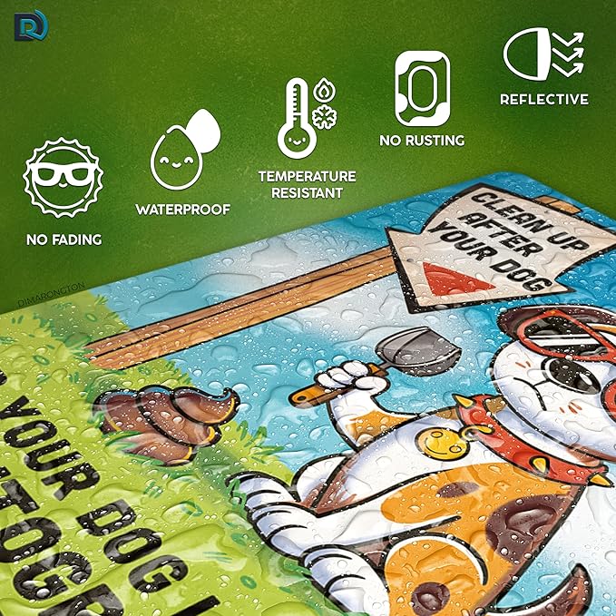 2 PC Clean Up After Your Dog Signs, 8x12 Aluminum 1mm Reflective No Dog Poop Sign, Single-Sided for Lawn or Yard
