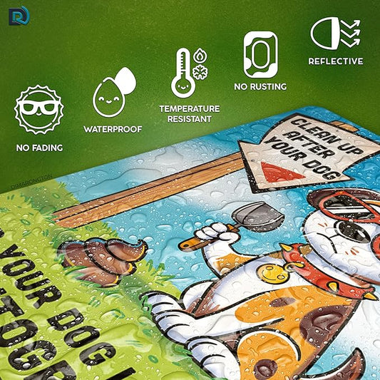 2 PC Clean Up After Your Dog Signs, 8x12 Aluminum 1mm Reflective No Dog Poop Sign, Single-Sided for Lawn or Yard
