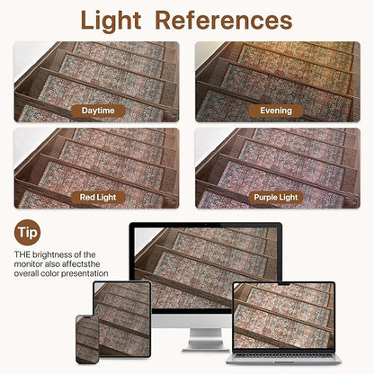Non Slip Stair Treads for Wooden Steps 15PCS - 8"x30" Indoor Safety Carpet, Edging Mats with TPE Adhesive Backing, Pet and Elderly Friendly Stair Rugs (Light Clay Brown)