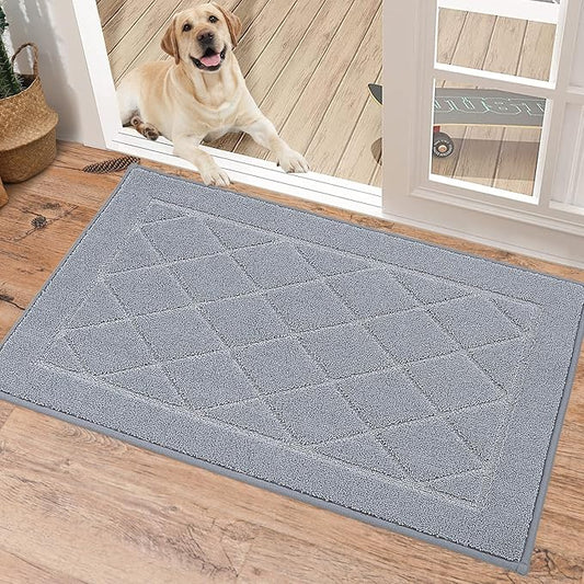 BEQHAUSE Dirt Trapper Door Mat 20" x 32", Doormat Non-Slip Entryway Rugs Washable, Dog Door Mat Stain Resistant and Absorbent Welcome Floor Mat for Front Back Door, Mud Wet Shoes & Paws, Grey