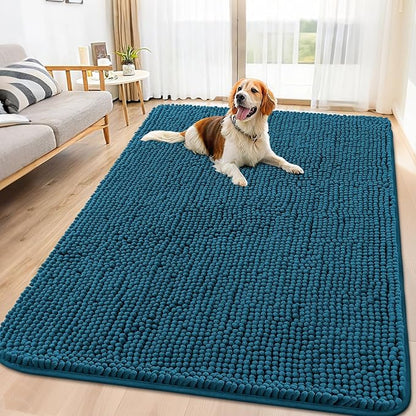 Smiry Dog Door Mat for Muddy Paws 71x46, Absorbs Moisture and Dirt Doormat, Non-Slip Washable Quick Dry Chenille Front Door Mat Indoor Entrance, Entryway Carpet for Inside Floor, Atlantic Blue