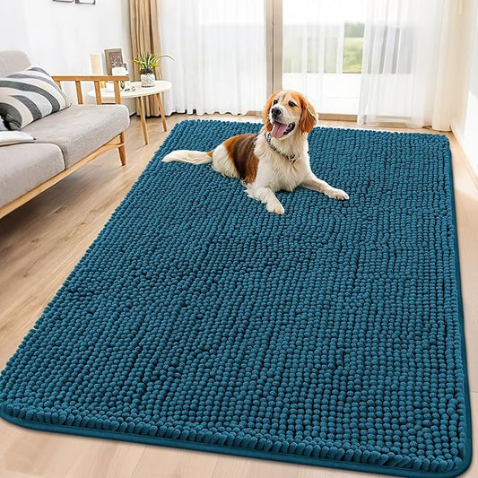 Smiry Dog Door Mat for Muddy Paws 71x46, Absorbs Moisture and Dirt Doormat, Non-Slip Washable Quick Dry Chenille Front Door Mat Indoor Entrance, Entryway Carpet for Inside Floor, Atlantic Blue