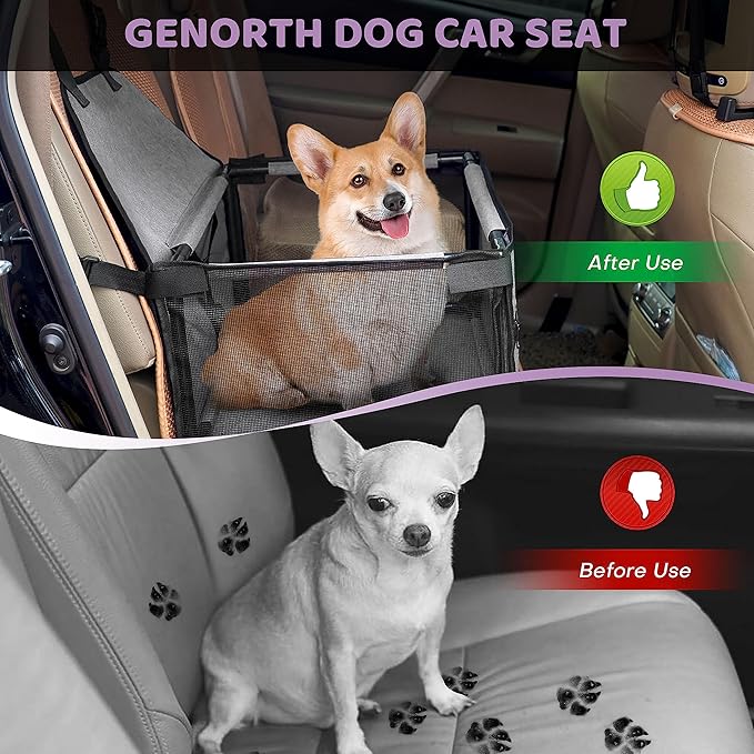 Dog Car Seats for Small and Medium Dogs,Portable Puppy/Pet Car Booster Seat with Clip-On Leash and Mesh Window for Pet Up to 20 lbs
