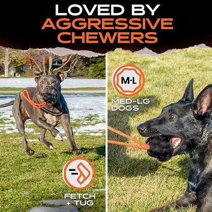 Monster K9 Launcher Tug Dog Ball - Lifetime Replacement - Medium & Large Breeds - Aggressive Chewers - Chew, Tug, & Fetch Dog Toy - Made in USA - (Rope NOT for Chewing & NOT Guaranteed)